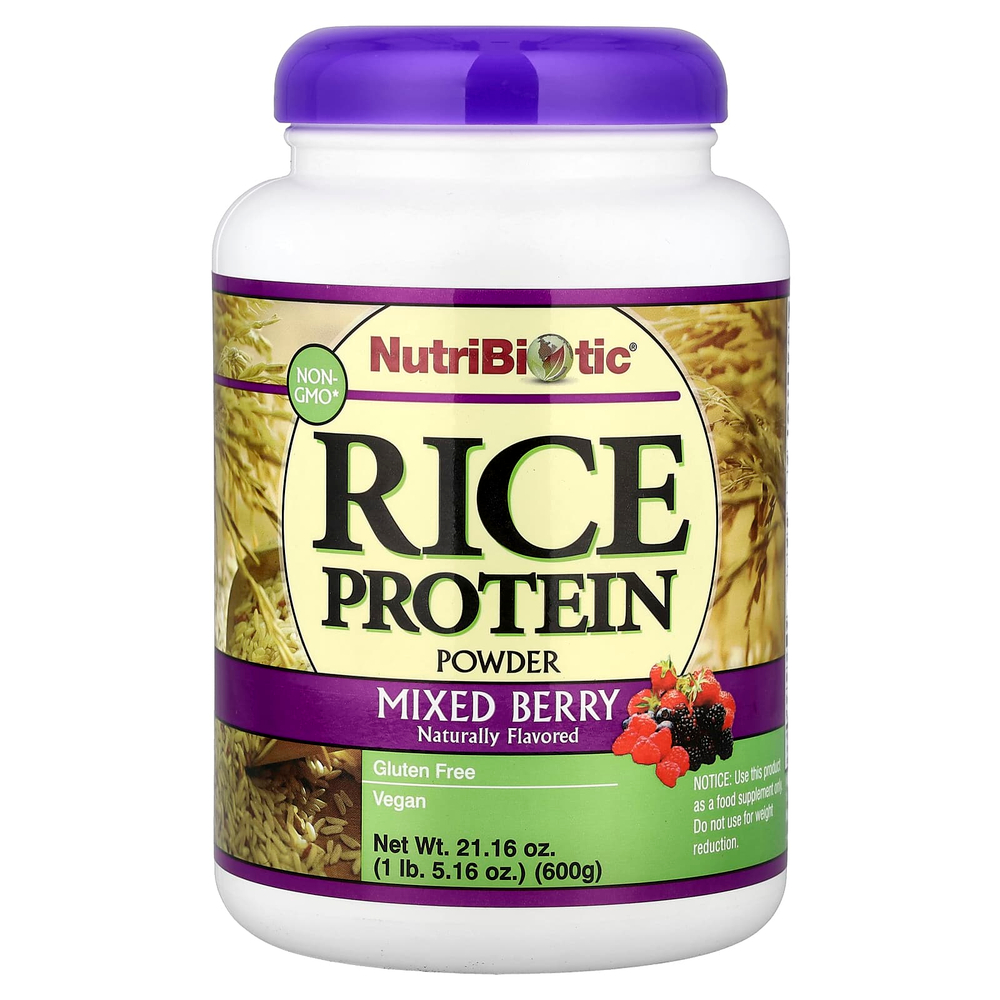 NutriBiotic, порошок из рисового протеина, ягодный вкус, 600 г (1 фунт, 5,16 унции)