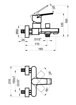 Смеситель для ванны AZARIO Трейя с коротким изливом, графит (AZ-156805037)