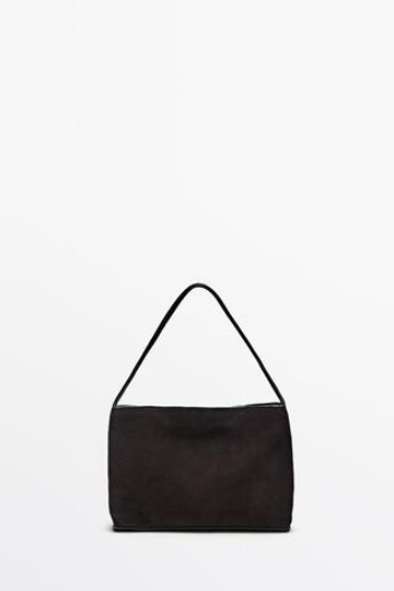 Massimo Dutti Маленькая замшевая сумка на плечо, шоколадный