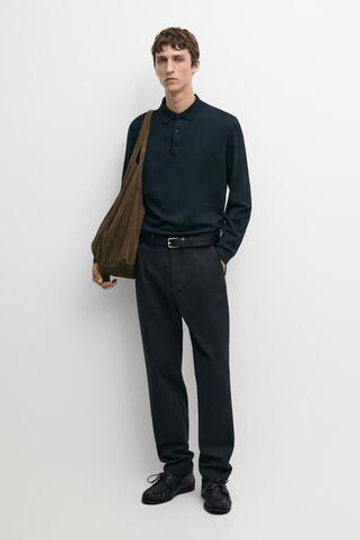 Massimo Dutti Зауженные брюки из смесового хлопка, темно-синий