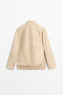 Massimo Dutti Кожаная куртка с эластичным низом, кремовый