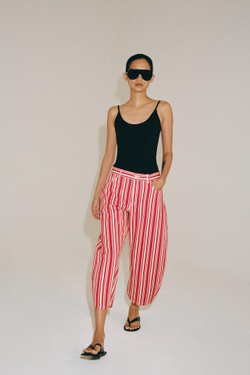 ZARA ДЖИНСЫ-КАПРИ BALLOON В ПОЛОСКУ — ZW COLLECTION, БЕЛЫЙ/КРАСНЫЙ