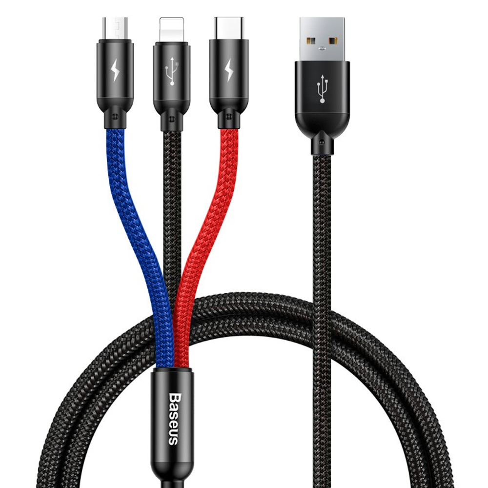 Кабель-зарядка Baseus Three Primary Micro+Lightning+Type-C 3.5A 30см (CAMLT-ASY01) черный