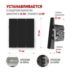 Выключатель ЭРА Arktik 16-1107-05 тройной 10АХ-250В антрацит | Эра Arktik