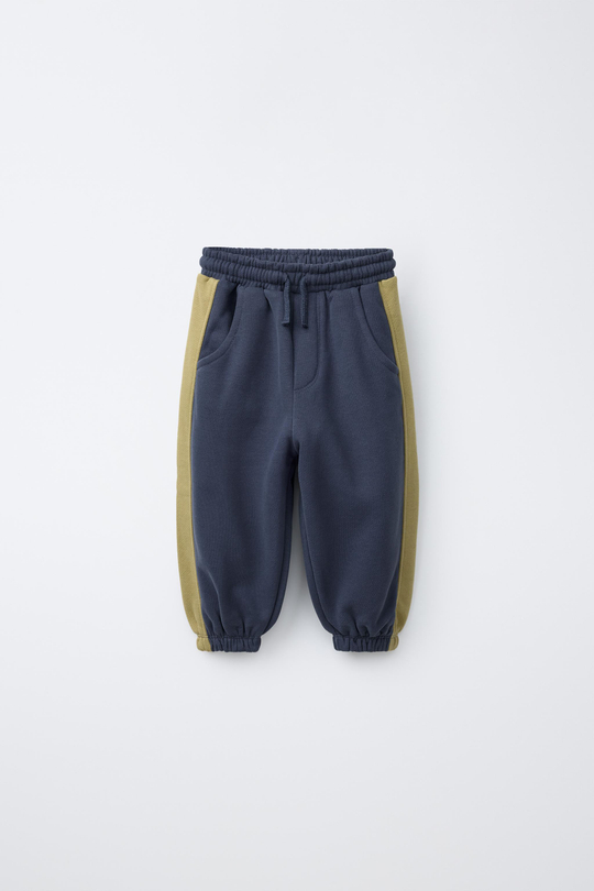 ZARA БРЮКИ-ДЖОГГЕРЫ ИЗ МЯГКОЙ ТКАНИ КОЛОР-БЛОК, СИНИЙ
