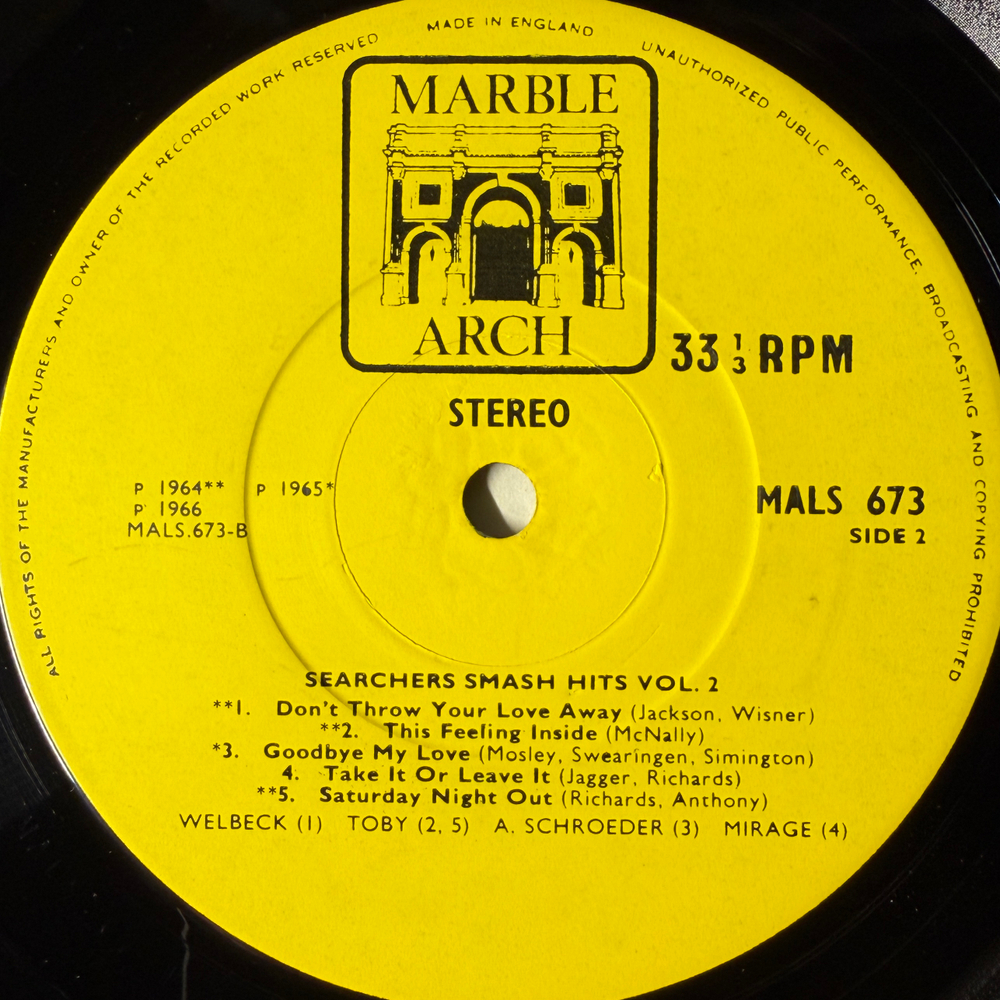 The Searchers ‎– Searchers' Smash Hits Vol. 2 (Англия 1967г.) Т