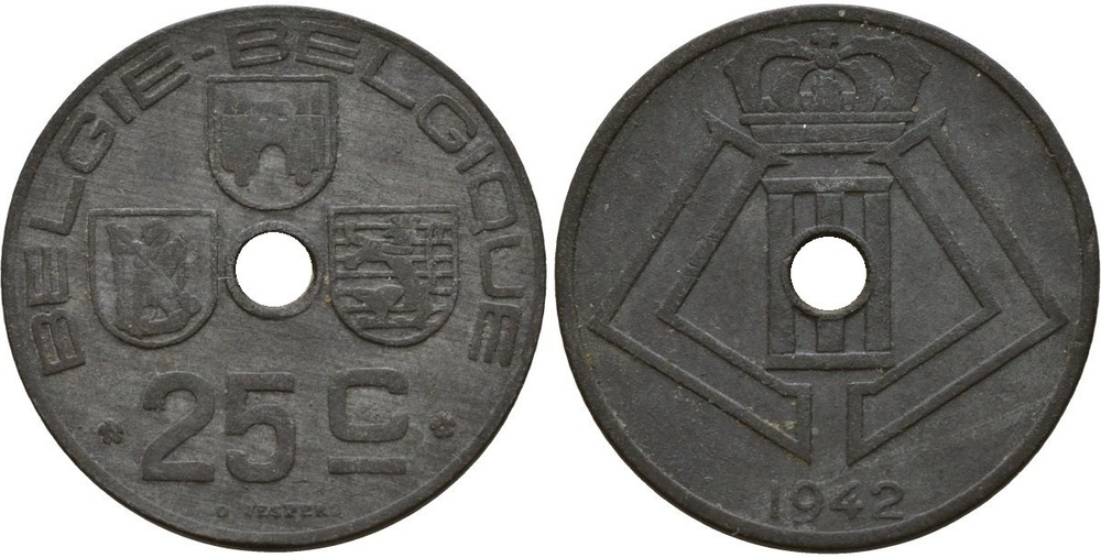 Бельгия 25 сантимов, 1942 BELGIE - BELGIQUE XF