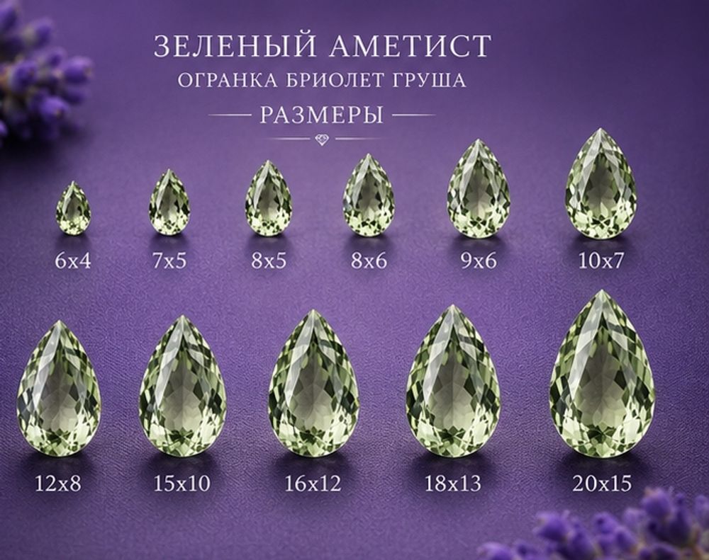 Зеленый Аметист Огранка бриолет Груша