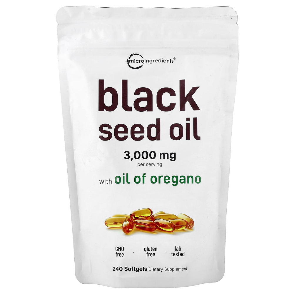 Micro Ingredients, масло чёрного тмина с маслом орегано, 240 капсул
