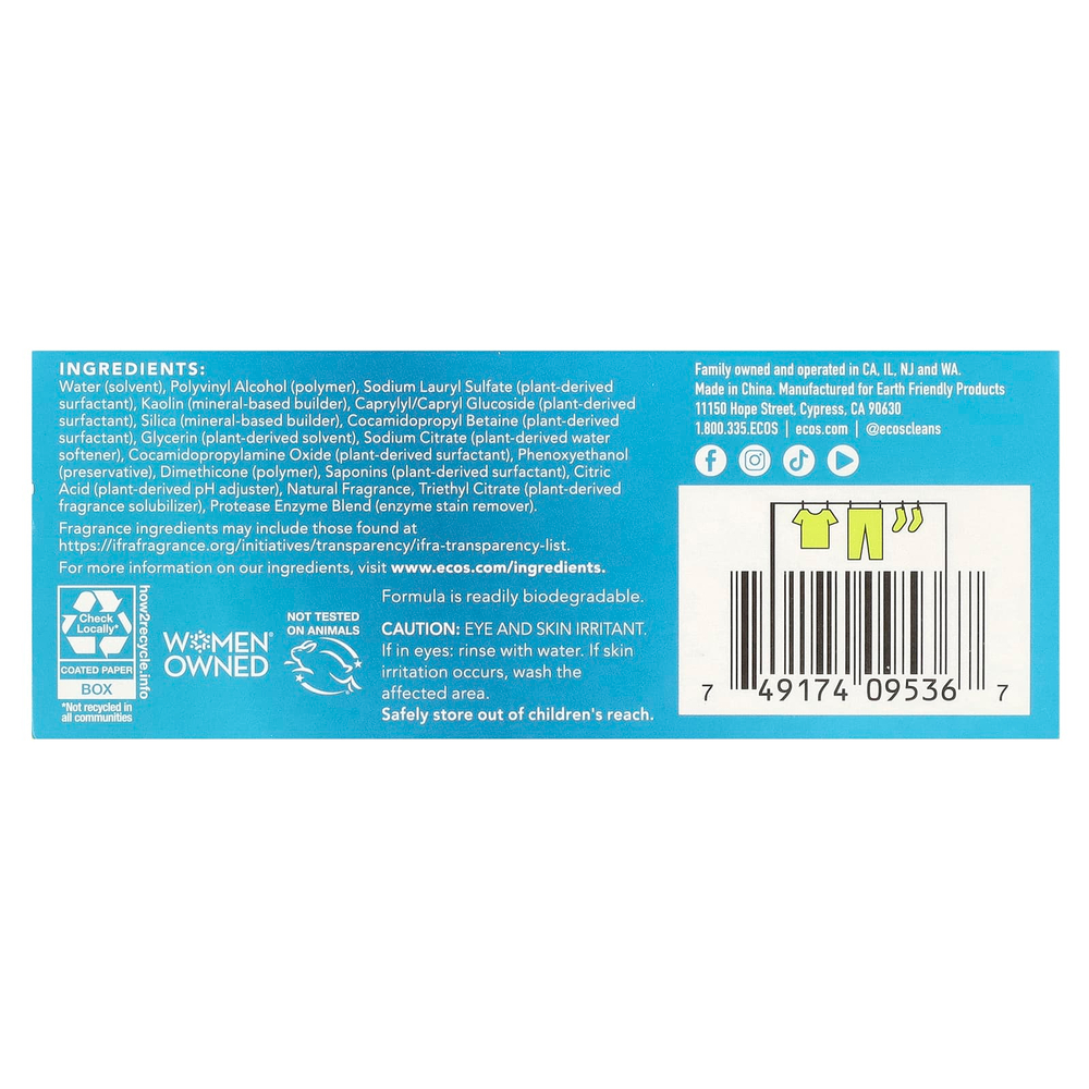 Earth Friendly Products, Ecos®, растительное средство для стирки, магнолия и лилия, 50 шт.