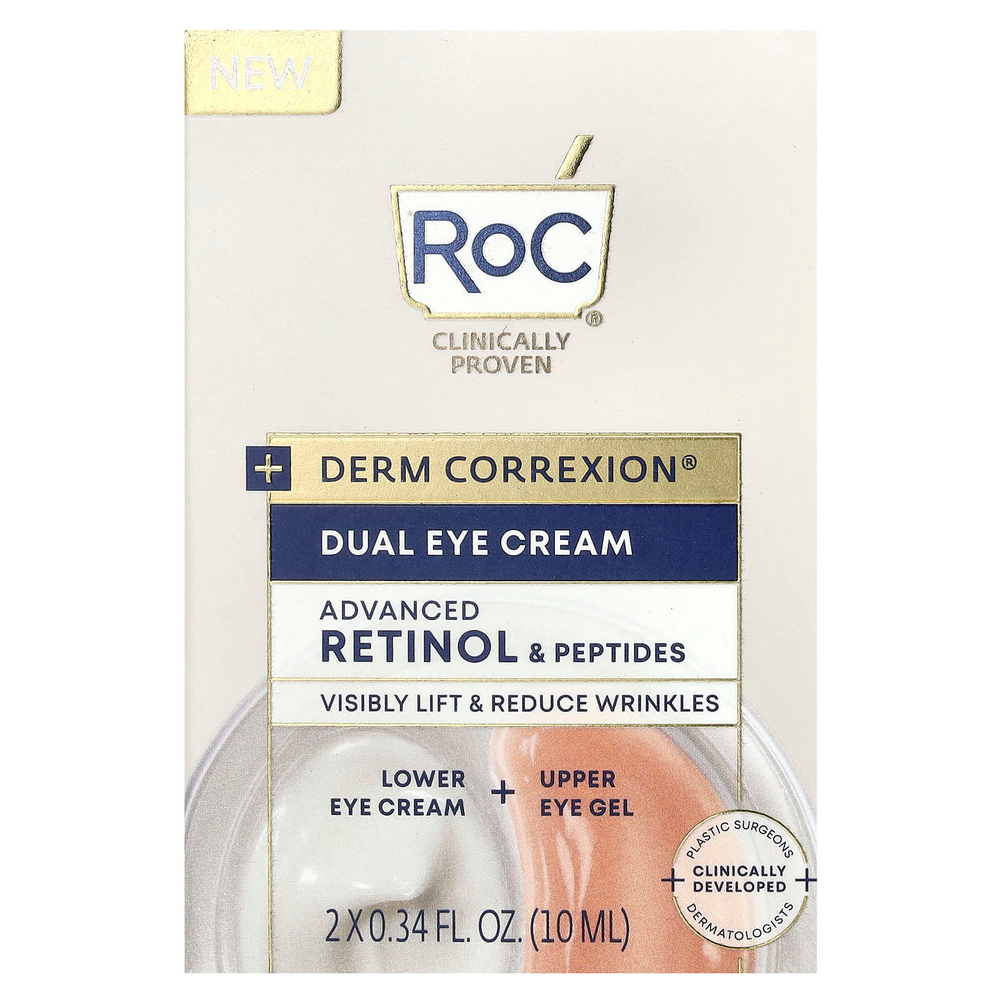 RoC, Derm Correxion®, двойной крем для области вокруг глаз, улучшенный ретинол и пептиды, без отдушек, 10 мл (0,34 жидк. унц.) каждый