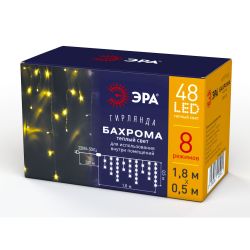Светодиодная новогодняя гирлянда ЭРА ENIB-01B бахрома 1,8мХ0,5м теплый свет 8 режимов | Гирлянды