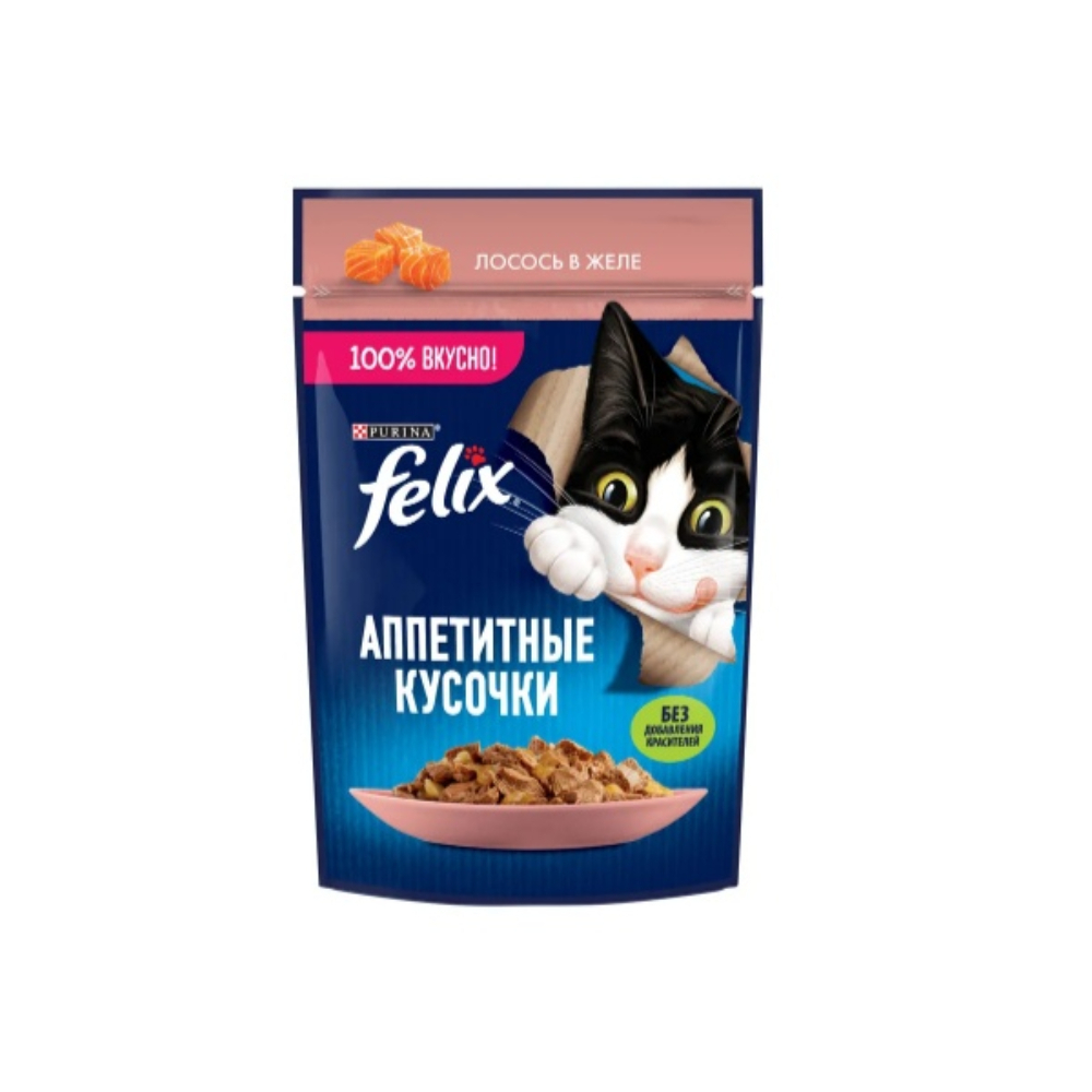 Влажный корм FELIX для кошек лосось и форель в желе 75 гр
