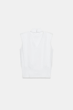 ZARA ТРИКОТАЖНЫЙ ТОП С ОТКРЫТОЙ СПИНОЙ, БЕЛЫЙ