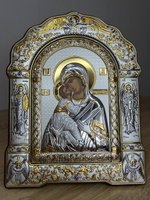 Владимирская БМ, икона арочная с рамкой, красное дерево 167х228