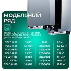 Steamtec TOLO H 60 - 6 кВт, вертикальный парогенератор, 220В\380В (объем парной 5-7 м3)