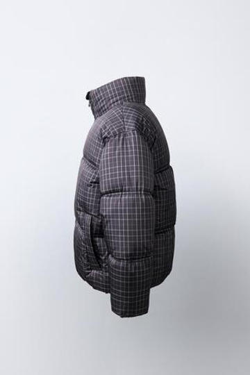 ZARA СТЕГАНАЯ КУРТКА В КЛЕТКУ, ЧЕРНЫЙ