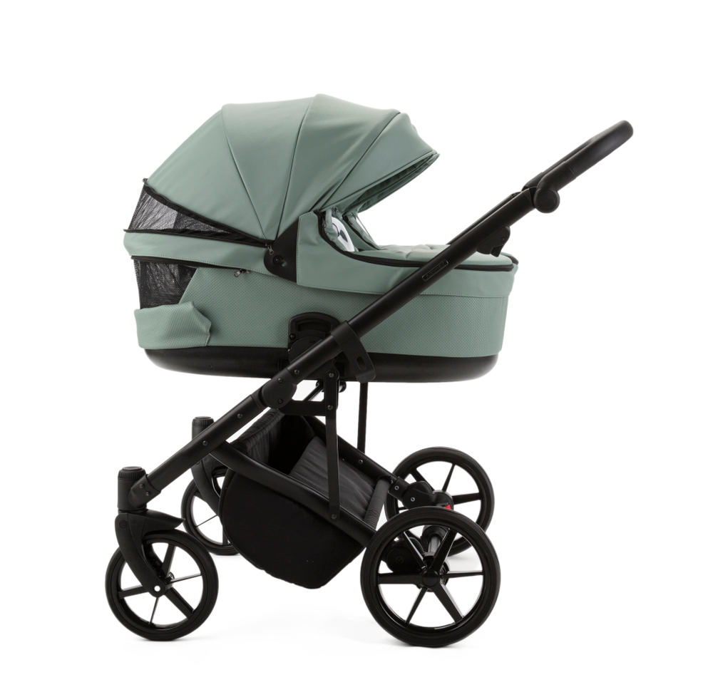 Детская универсальная коляска Adamex LEO DUO Deluxe (2в1) DUO-SA20 - Серо-зеленая экокожа