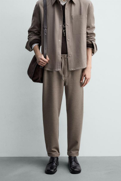 ZARA БРЮКИ-ДЖОГГЕРЫ NON IRON КОМФОРТНОЙ ПОСАДКИ, РЫЖЕВАТО-КОРИЧНЕВЫЙ МЕЛАНЖ
