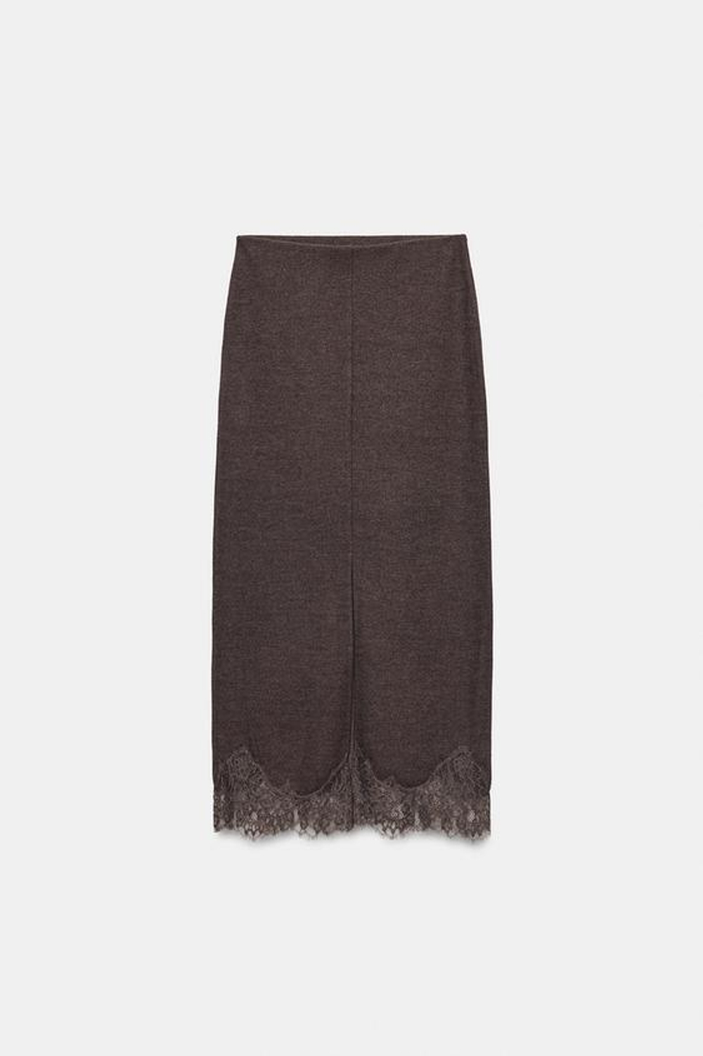 ZARA МЯГКАЯ КРУЖЕВНАЯ ЮБКА, КОРИЧНЕВЫЙ
