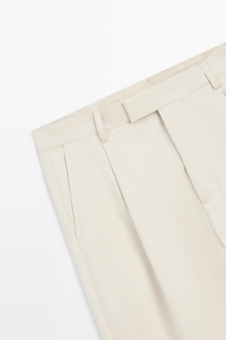 Massimo Dutti Брюки из 100% хлопка с защипами, бежевый