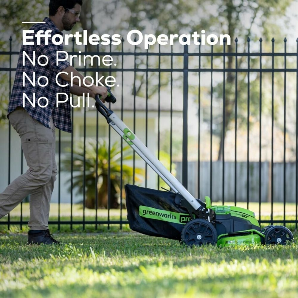 Cамоходная аккумуляторная газонокосилка Greenworks GD60LM61 Twin Force, 60v, 61 см, (2519107UB), с аккумулятором 4 А·ч и зарядным устройством