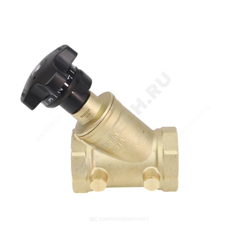 Клапан балансировочный ручной латунь 3180H Ду 40 G1 1/2" Ру16 Тмакс=120 оС ВР Kvs=20м3/ч без ниппелей Benarmo
