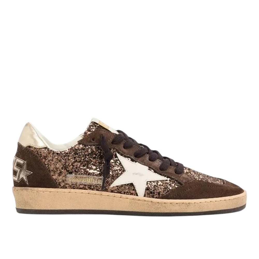 Женские кеды Golden Goose Ball Star / Глиттер коричневый