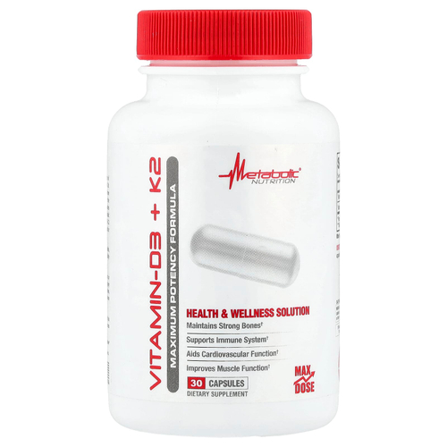 Metabolic Nutrition, витамины D3 и К2, 30 капсул