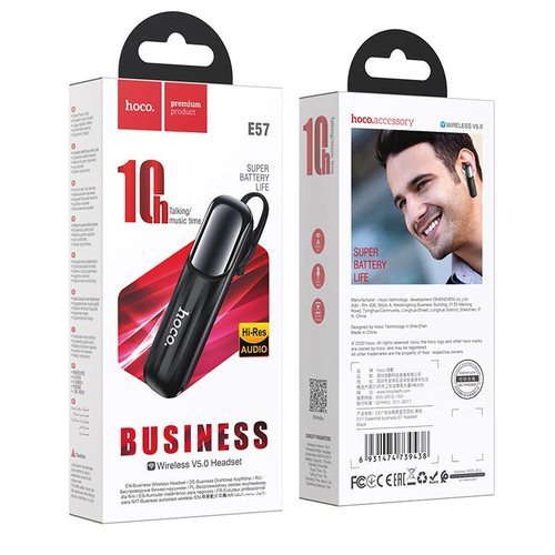 Bluetooth-гарнитура Hoco E57 BT5.0/10ч черная