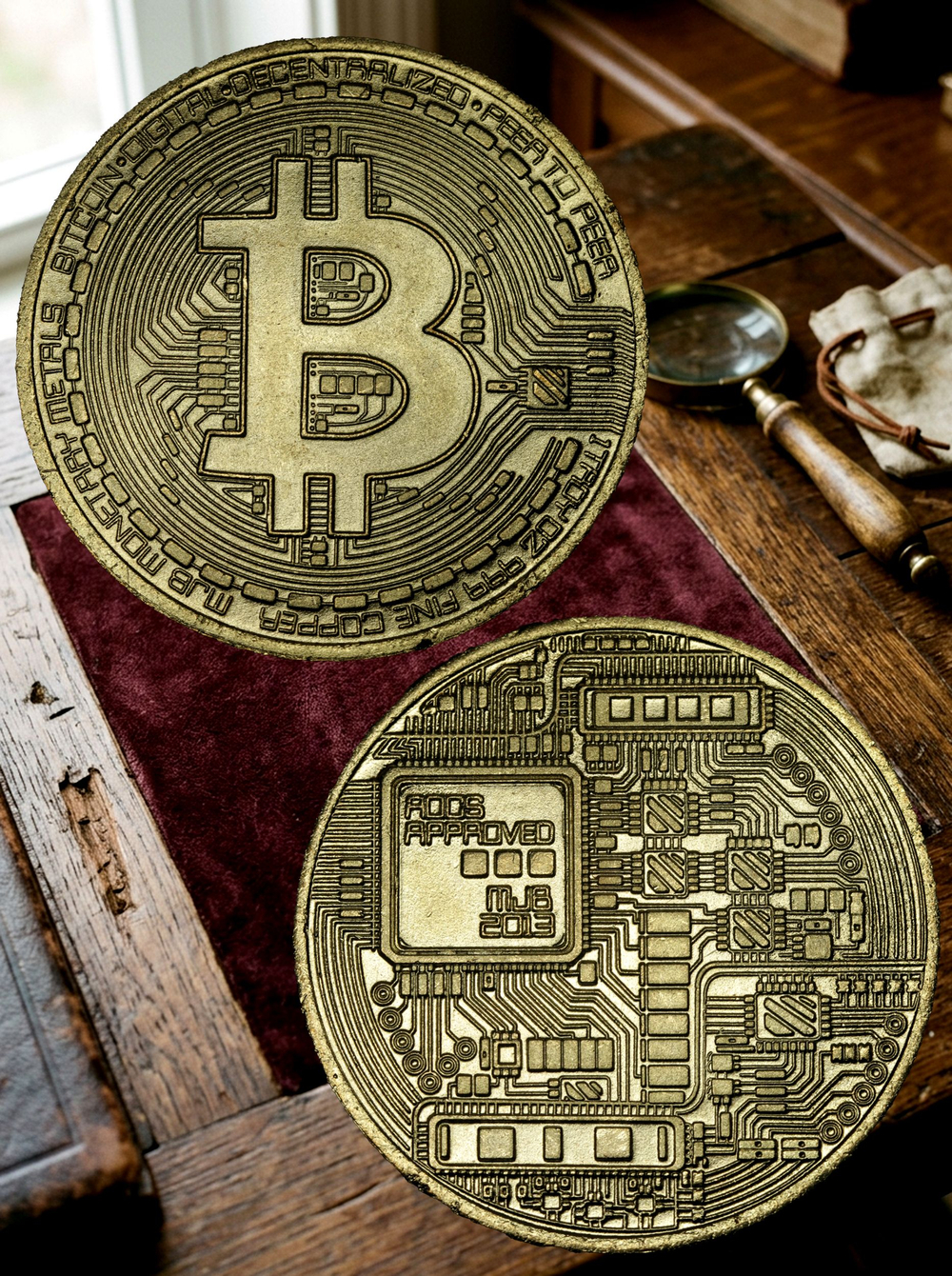 Жетон Биткоин. Криптовалюта Биткойн. Bitcoin Копия монеты. латунь без капсулы
