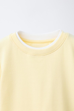ZARA ФУТБОЛКА С ДВОЙНЫМ ВОРОТНИКОМ ИЗ МОДАЛА, ЖЕЛТЫЙ