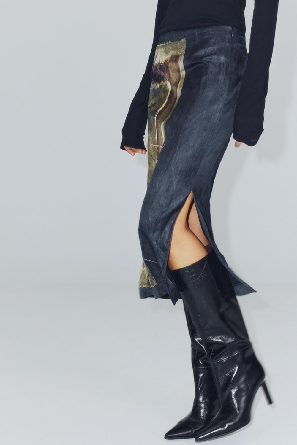 ZARA ЮБКА МИДИ С ПРИНТОМ ZW COLLECTION, РАЗНОЦВЕТНЫЙ