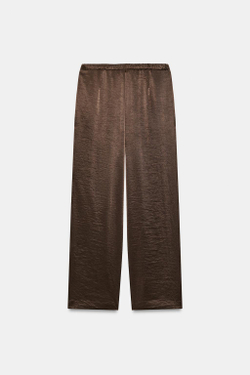 ZARA АТЛАСНЫЕ БРЮКИ ПРЯМОГО КРОЯ, КОРИЧНЕВЫЙ