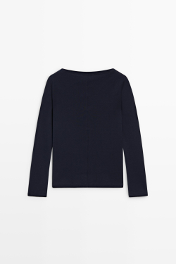 Massimo Dutti Футболка с длинными рукавами и вырезом лодочкой, темно-синий
