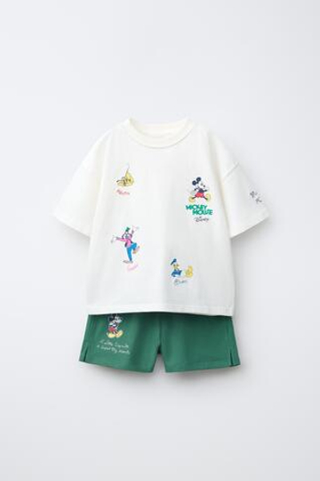 ZARA КОМПЛЕКТ ИЗ ФУТБОЛКИ И БЕРМУД «МИККИ МАУС» © DISNEY, ЗЕЛЕНОВАТО-СИНИЙ