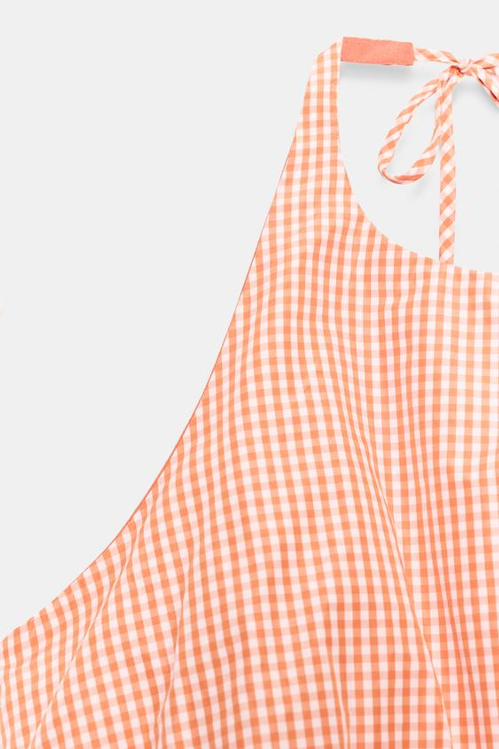 ZARA ТОП С ГОРЛОВИНОЙ ХАЛТЕР И КЛЕТЧАТЫМ ПРИНТОМ ВИШИ, БЕЛО-ОРАНЖЕВЫЙ