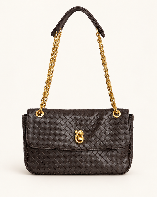 Женская сумка Bottega Veneta Madison — тёмно-коричневая, 27 см