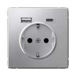 Розетка с USB A+C с заземлением и защитными шторками Systeme Electric ArtGallery Алюминий GAL000332