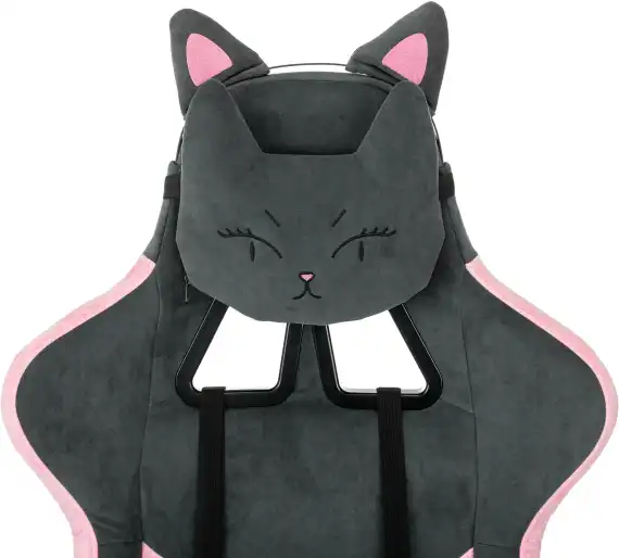 Кресло игровое Knight Kitty Fabric серый/розовый с подголов. крестов. пластик