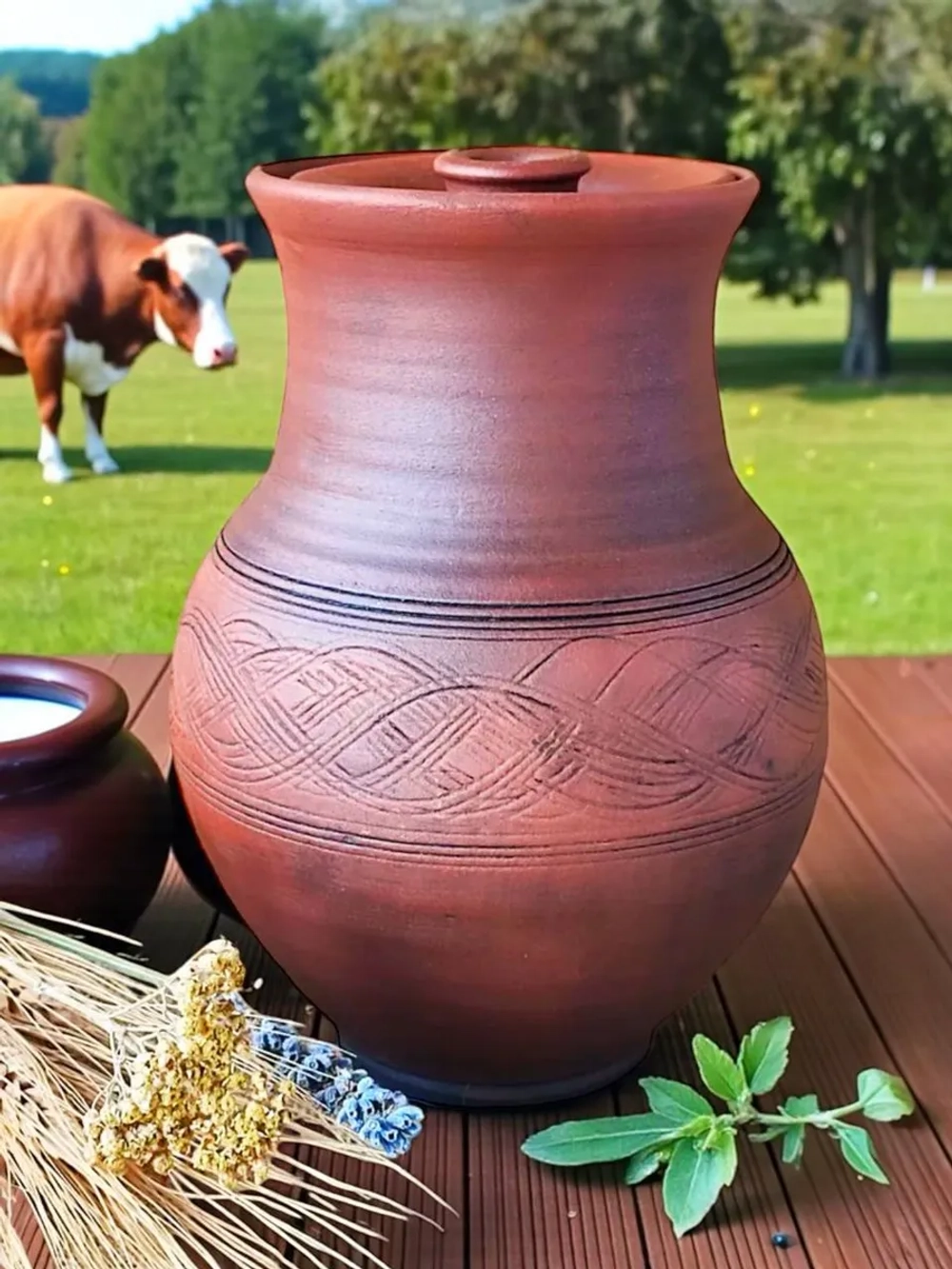 Кринка глиняная без глазури 1,1л, 20см