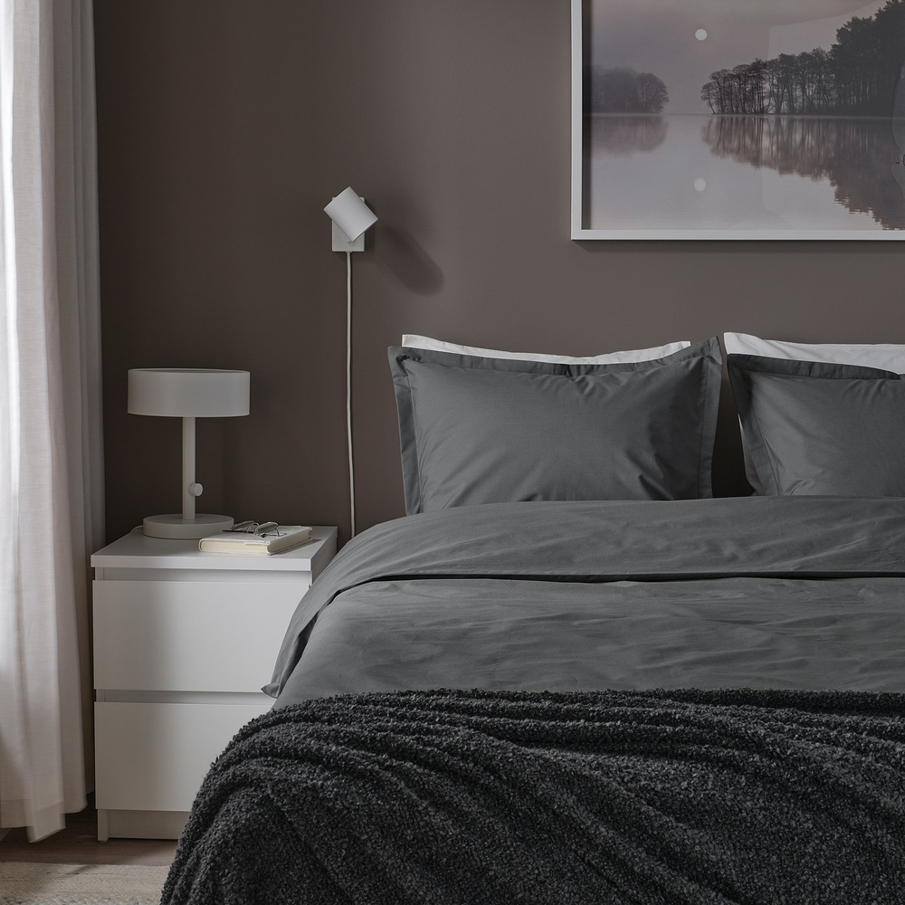 IKEA HAMPFLOCKEL  (ИКЕА ХАМПФЛОКЕЛ)  -  Пододеяльник и 2 наволочки - тёмно-серый 200x200/50x60 см