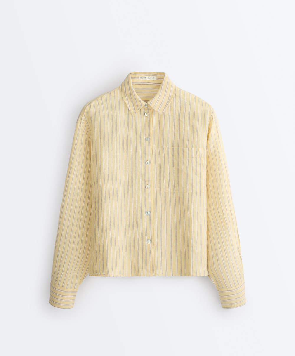 Oysho Короткая рубашка из 100%-го льна, желтый