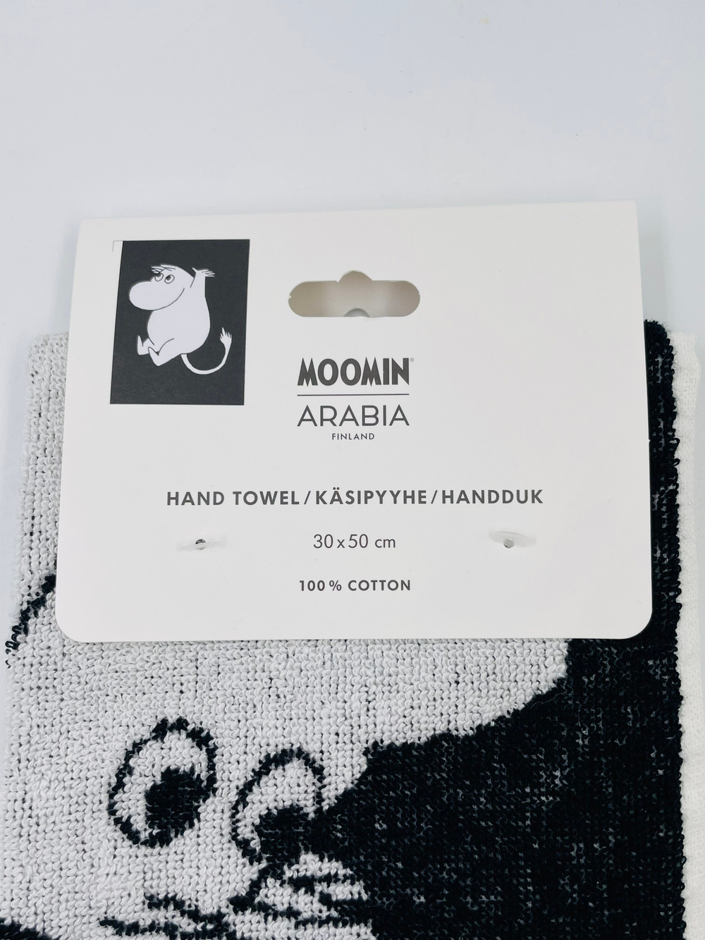 Полотенце для рук 30x50 см Moomin Arabia, черное с рисунком Муми-тролль, с петлей (из Финляндии)