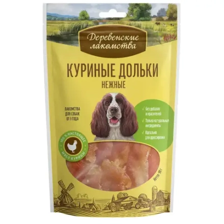 Лакомство для собак Куриные дольки нежные, 90г Деревенские лакомства