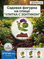 Фигура на спице «Улитка с зонтиком» 60 см (фигура 13*8 см), микс