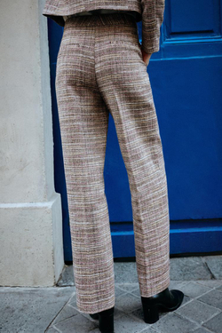 ZARA ПРЯМЫЕ БРЮКИ ИЗ РЕЛЬЕФНОЙ ТКАНИ, КОРИЧНЕВЫЙ/ЭКРЮ