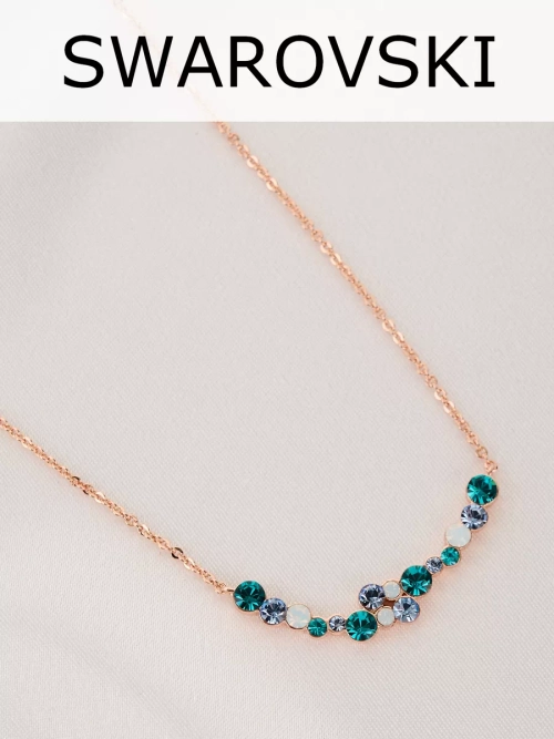 Тонкое колье Млечный путь с зелеными кристаллами Swarovski