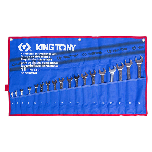 KING TONY (1218MRN) Набор комбинированных ключей, 6-24 мм чехол из теторона, 18 предметов