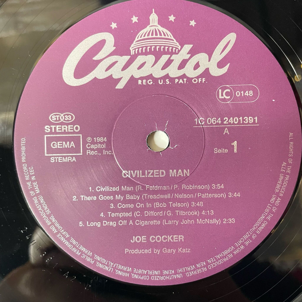 Винтажная виниловая пластинка LP Joe Cocker Civilized Man (Germany 1984) There Goes My Baby